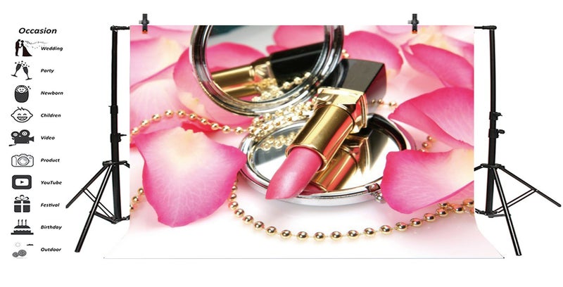 Leyiyi 5x3ft Photography Backdrop Fashion Make Up Blog Broadcaster Background Petal Lipstick Mirror Handbag Necklace Girls Room Interior Decor Birthday Banquet Photo Portrait Vinyl Video Studio Prop - Image 3